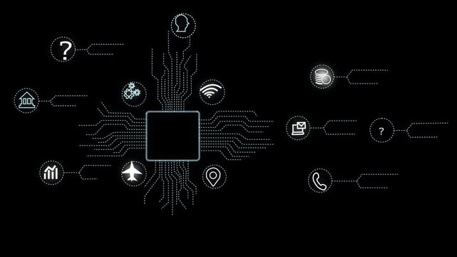 Central Processor Chip with Connected Icons Representing Data Flow and Services technology circuit