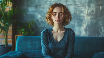 A young woman in distress capturing anxiety and emotional burnout in a modern living space