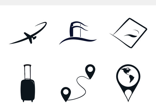 Travel and tourism icon set isolated on contains such icons as airplane, suitcase, location pin, world map, and more vector illustration for travel agency - Powered by Adobe