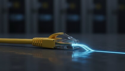Fiber optic cables and fiber optics backgrounds with many light spots convey the speed of new transportation and travel in the city of New York where a yellow taxi drives through traffic