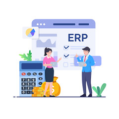 ERP enterprise resource planning concept, company productivity and improvement. flat vector illustration on a white background.
