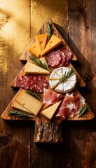 Holiday cheese and meat platter shaped like a christmas tree