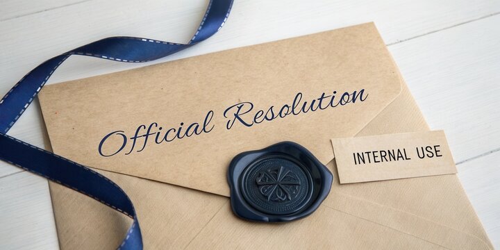 Elegant envelope with seal and ribbon for official resolutions and internal use in business and organizational settings