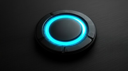 Futuristic glowing black button on dark surface