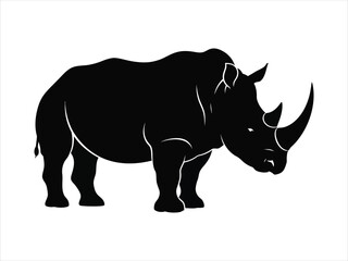 Obraz premium Minimalist black rhinoceros silhouette icon, a symbol of untamed nature and brute strength