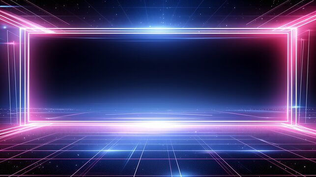 Wallpaper background illustration poster in light and shadow, abstract polygon stage, Korean KPop style, pink, purple and deep blue