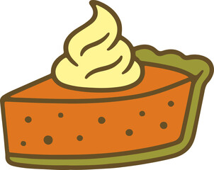 Cute Pumpkin Pie Slice with Whipped Cream Illustration