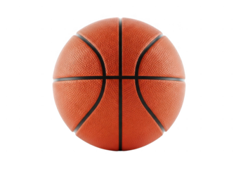 Close up of a classic orange basketball with black lines isolated on transparent background