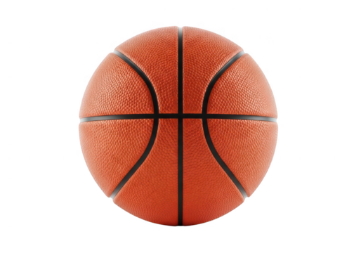 Close up of a classic orange basketball with black lines isolated on transparent background