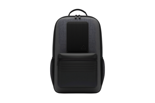 Modern black backpack for travel and commute