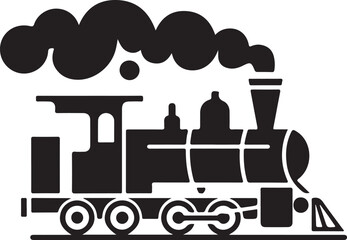 Naklejka premium Train icon, Train with smoke symbol icon, old locomotive silhouette, sign vector illustration