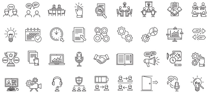 Line icons for business, strategy and planning symbolize success and growth
