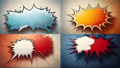 Dynamic collection of pop art comic book explosion bubbles and blank speech balloons for impactful design