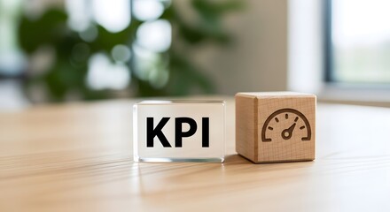 Kpi key performance indicator concept with wooden blocks on a table