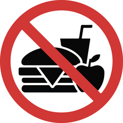 no eating and drinking sign ban on food forbidden black in red circle isolated on white background vector illustration