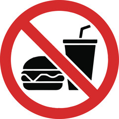 no eating and drinking sign ban on food forbidden black in red circle isolated on white background vector illustration