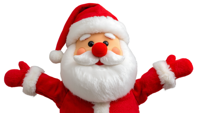Friendly Santa Claus Waving with Red Suit Isolated