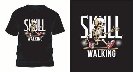 Skull walking vector illustration for t-shirt design with cool skeleton