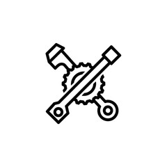 Line Art Illustration of Bicycle Repair Tools and Sprocket.