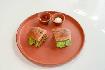 Toasted Sandwich on Terracotta Plate