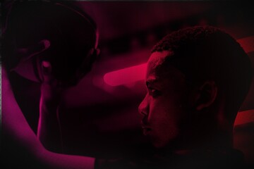 Gradient Half tone style of a teenage boy playing basketball