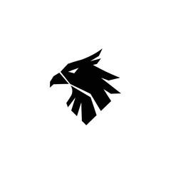 Stylized Black Eagle Head Logo Design on White Background.