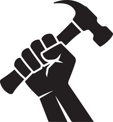 hammer in a raised fist silhouette vector design