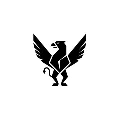 Stylized Black Griffin Emblem with Geometric Design and Powerful Stance.