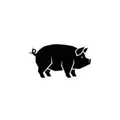 Stylized Black Pig Silhouette on White Background.