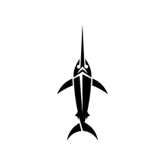 Stylized Black Swordfish Silhouette with Sharp Bill and Fins.