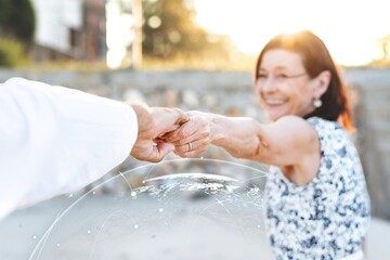 A senior couple enjoying the beach