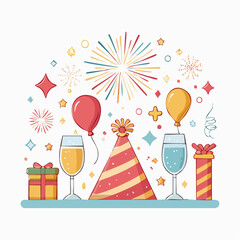 Festive Celebration Fireworks, Balloons, and Cheers for a Joyous Occasion!