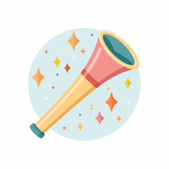 Colorful Cartoon Telescope on a Blue Background with Sparkles and Stars