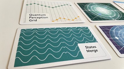 Abstract Design of Cards Featuring Quantum Perception and States Merge with Graphs and Patterns for Conceptual Visualization