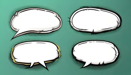 Collection of four blank speech bubble graphics on a teal background, perfect for comic book dialogue or creative text placement