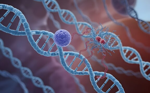DNA Strand with Viral Attack and Cellular Interaction for Medical Concept - Powered by Adobe