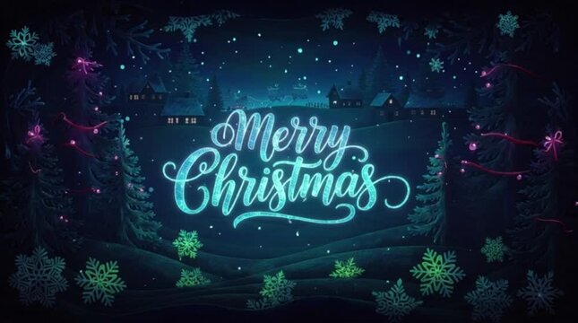 Winter christmas composition in paper cut style.Merry Christmas text Calligraphic Lettering Vector illustration.