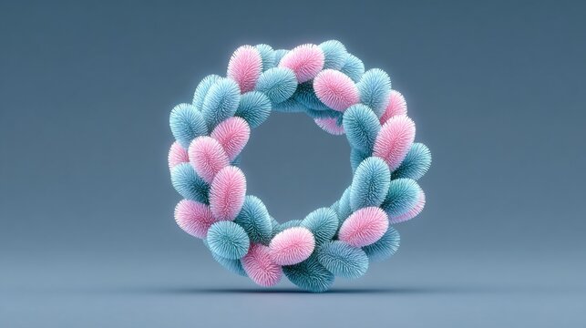A wreath made of pink and blue branches