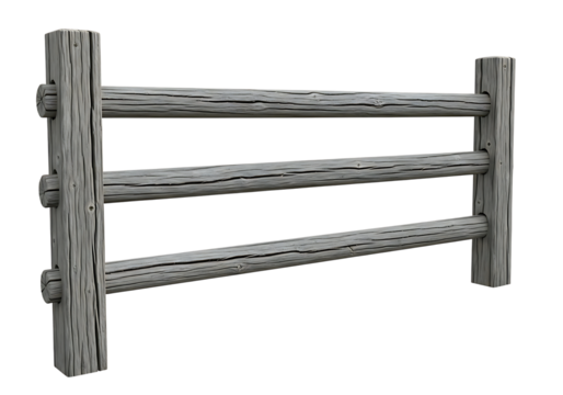 Rustic Wooden Rail Fence Section with Three Horizontal Bars barrier boundary