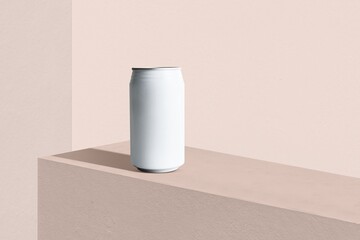 Minimal white beverage can on pink background