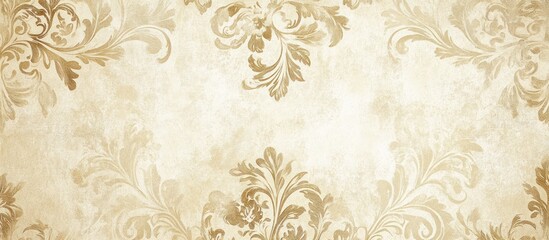 Beige floral damask pattern on a textured background with copy space.