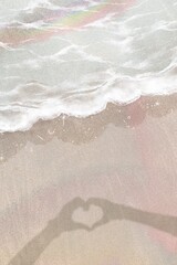 Hand heart shadow background, simple seashore design