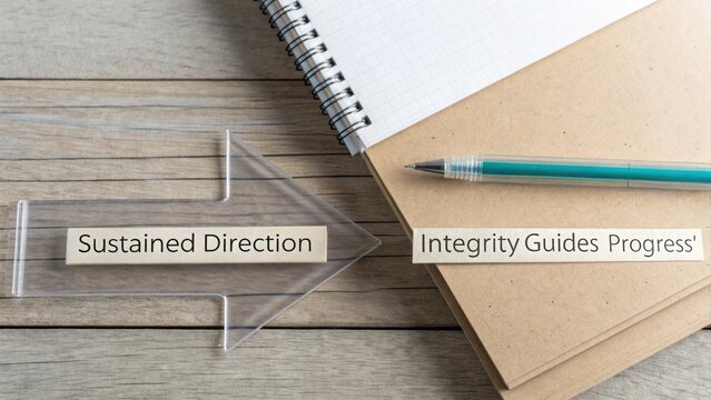 Motivational Arrow and Notepad with Integrity and Direction Messages for Personal Growth and Development