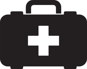 Obraz premium First Aid Kit Medical Cross Black and White Icon medical kit