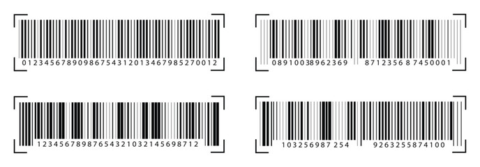 Set of barcode vector icon. Scan bar code for price check and inventory tracking. Retail business, shopping, and logistics technology concept symbol.