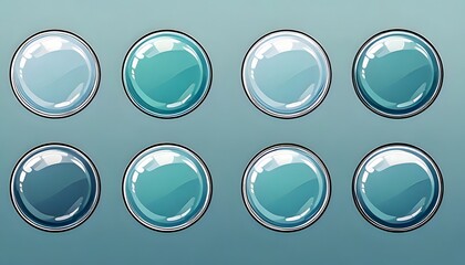 Shimmering Aqua Buttons A Collection of Round Elements with Glass-Like Reflections
