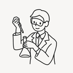 Young male scientist working in lab line art illustration