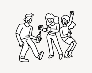 People dancing with drinks doodle