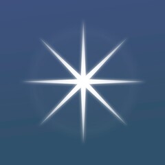 Light sparkle clipart, white flat design graphic in blue background