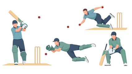 Dynamic Sports Action Batting Bowling and Fielding in Outdoor Game